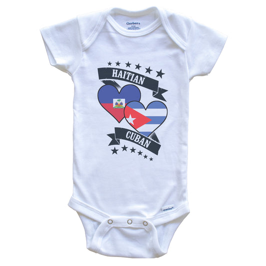 Haitian Cuban Heart Flags Haiti Cuba Baby Bodysuit