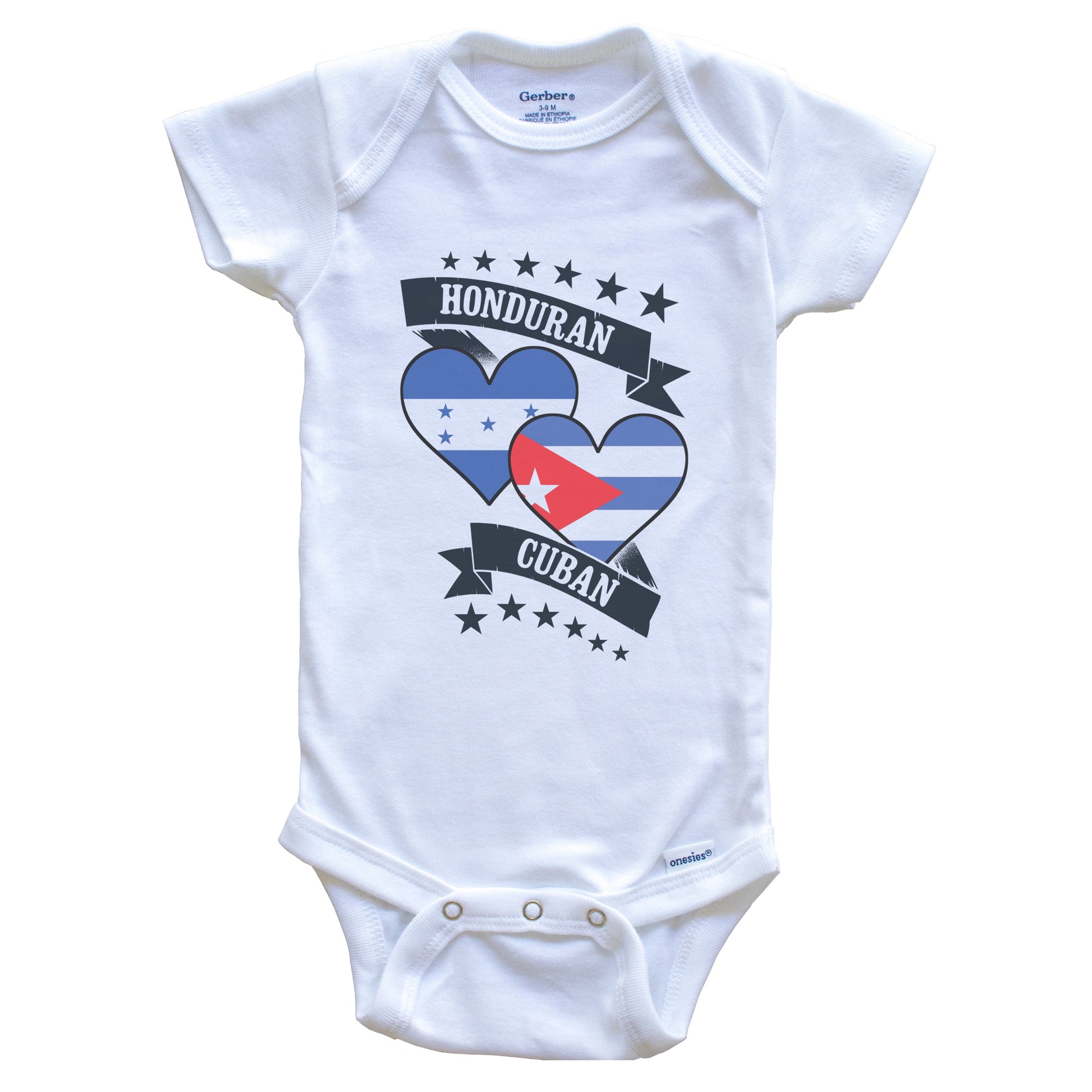 Honduran Cuban Heart Flags Honduras Cuba Baby Bodysuit