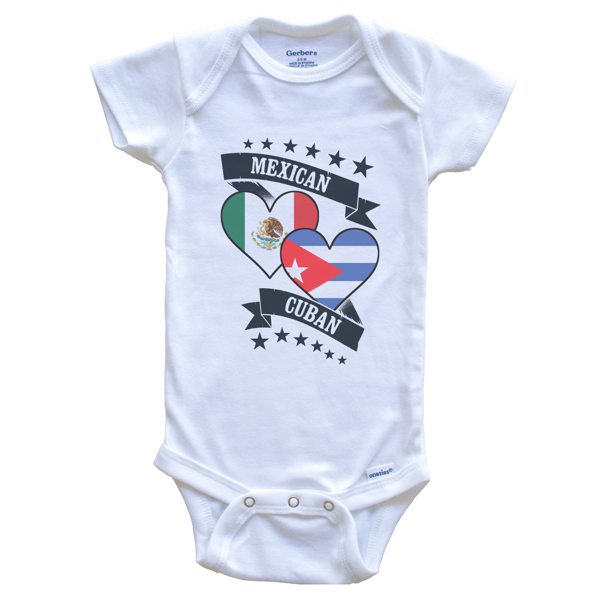 Mexican Cuban Heart Flags Mexico Cuba Baby Bodysuit