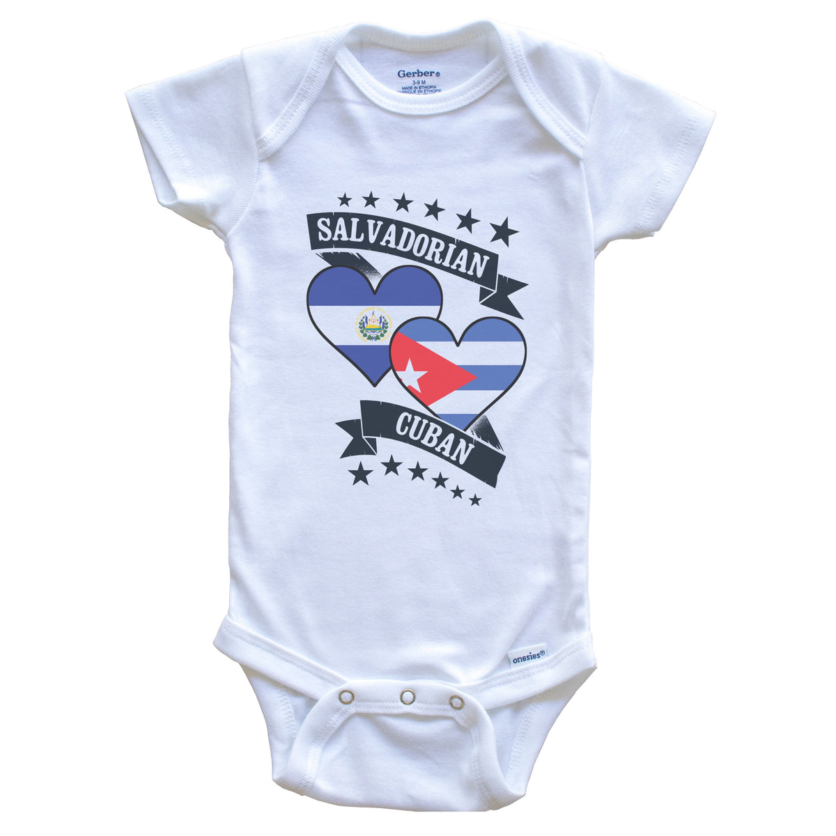 Salvadorian Cuban Heart Flags El Salvador Cuba Baby Bodysuit