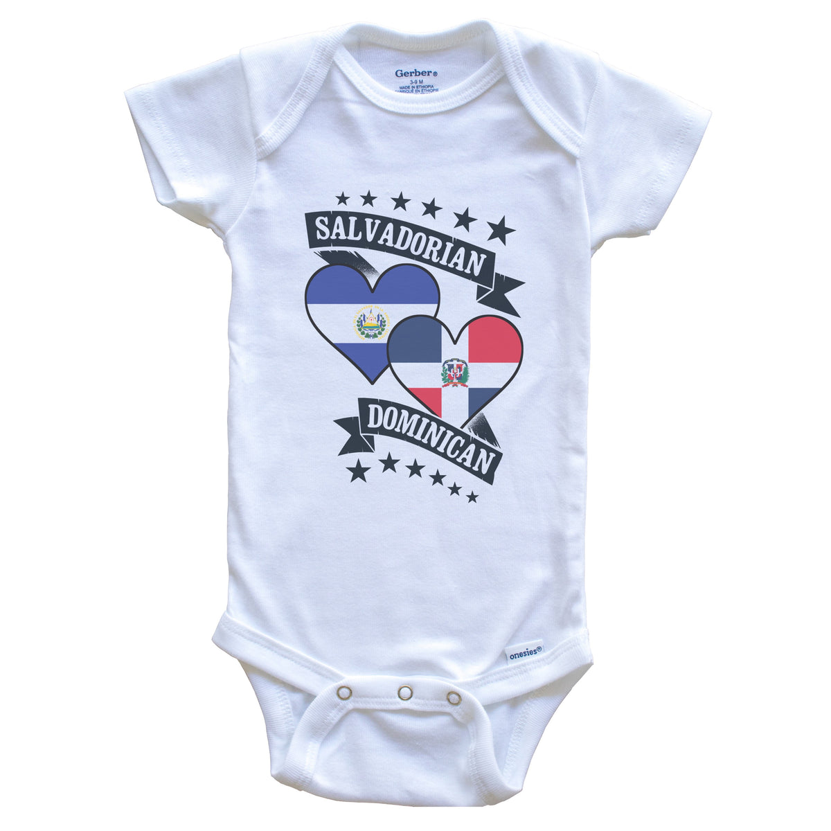 Salvadorian Dominican Heart Flags El Salvador Dominican Republic Baby Bodysuit