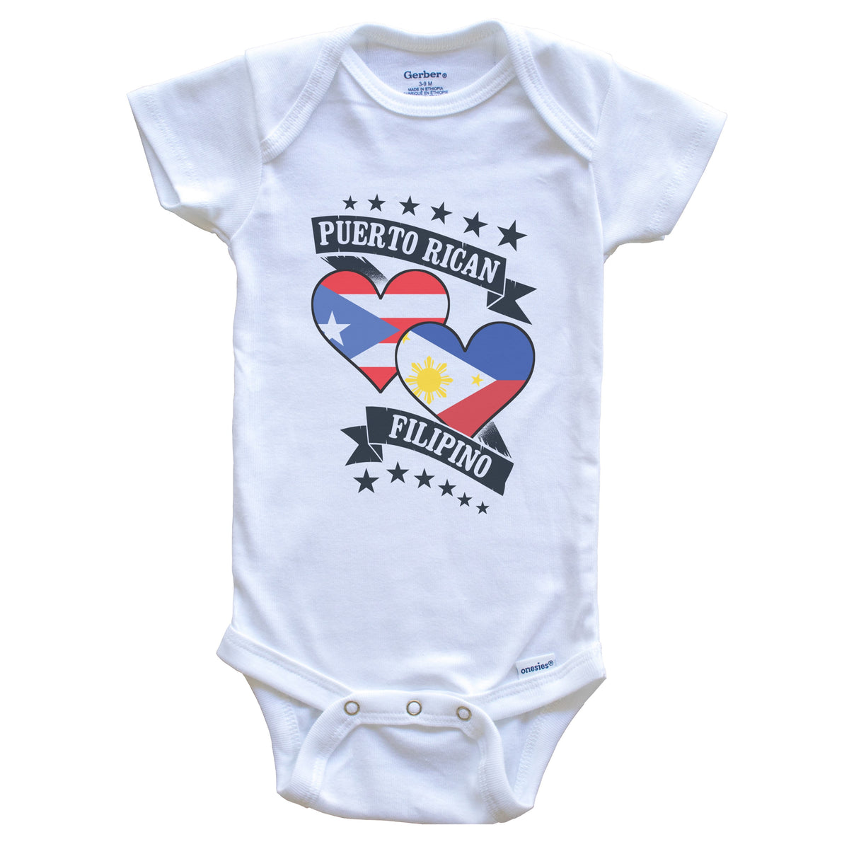 Puerto Rican Filipino Heart Flags Puerto Rico Philippines Baby Bodysuit