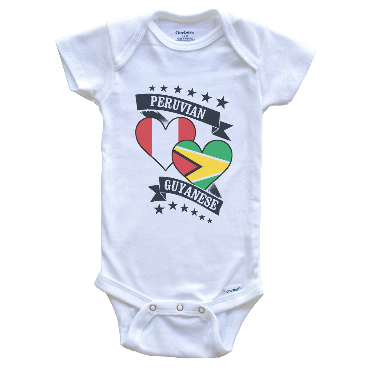 Peruvian Guyanese Heart Flags Peru Guyana Baby Bodysuit