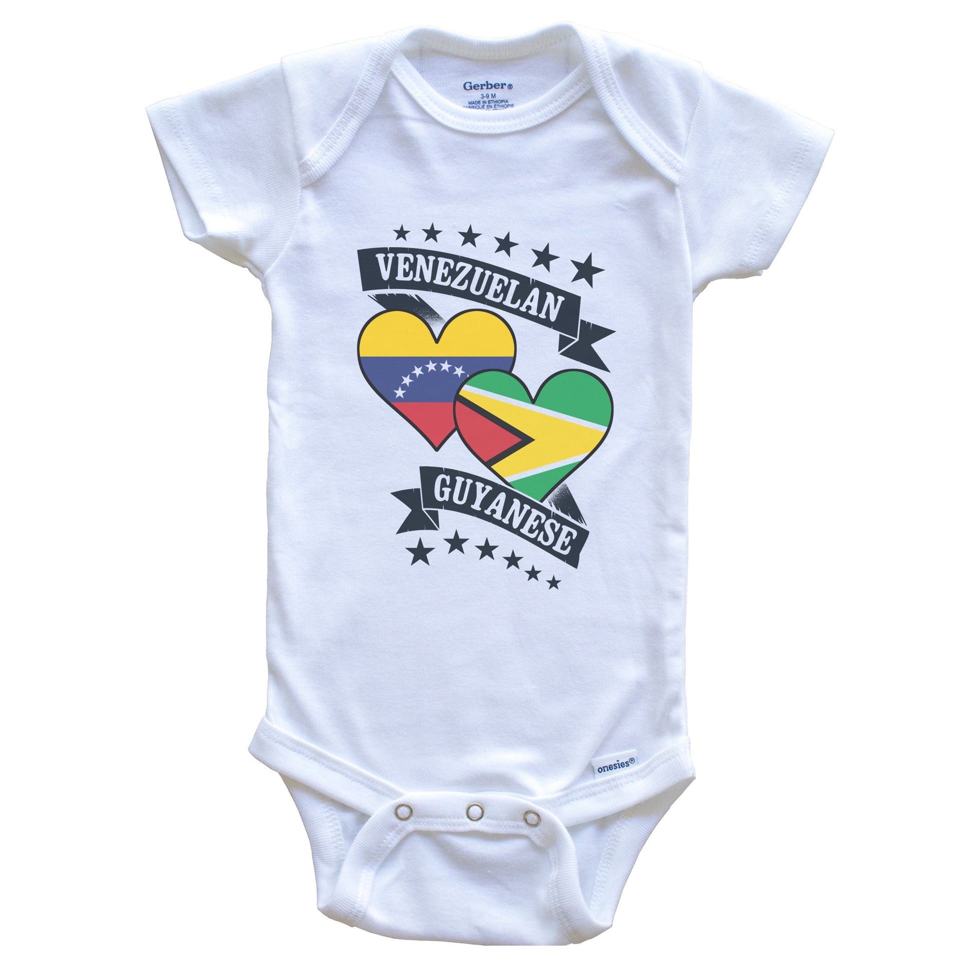 Venezuelan Guyanese Heart Flags Venezuela Guyana Baby Bodysuit