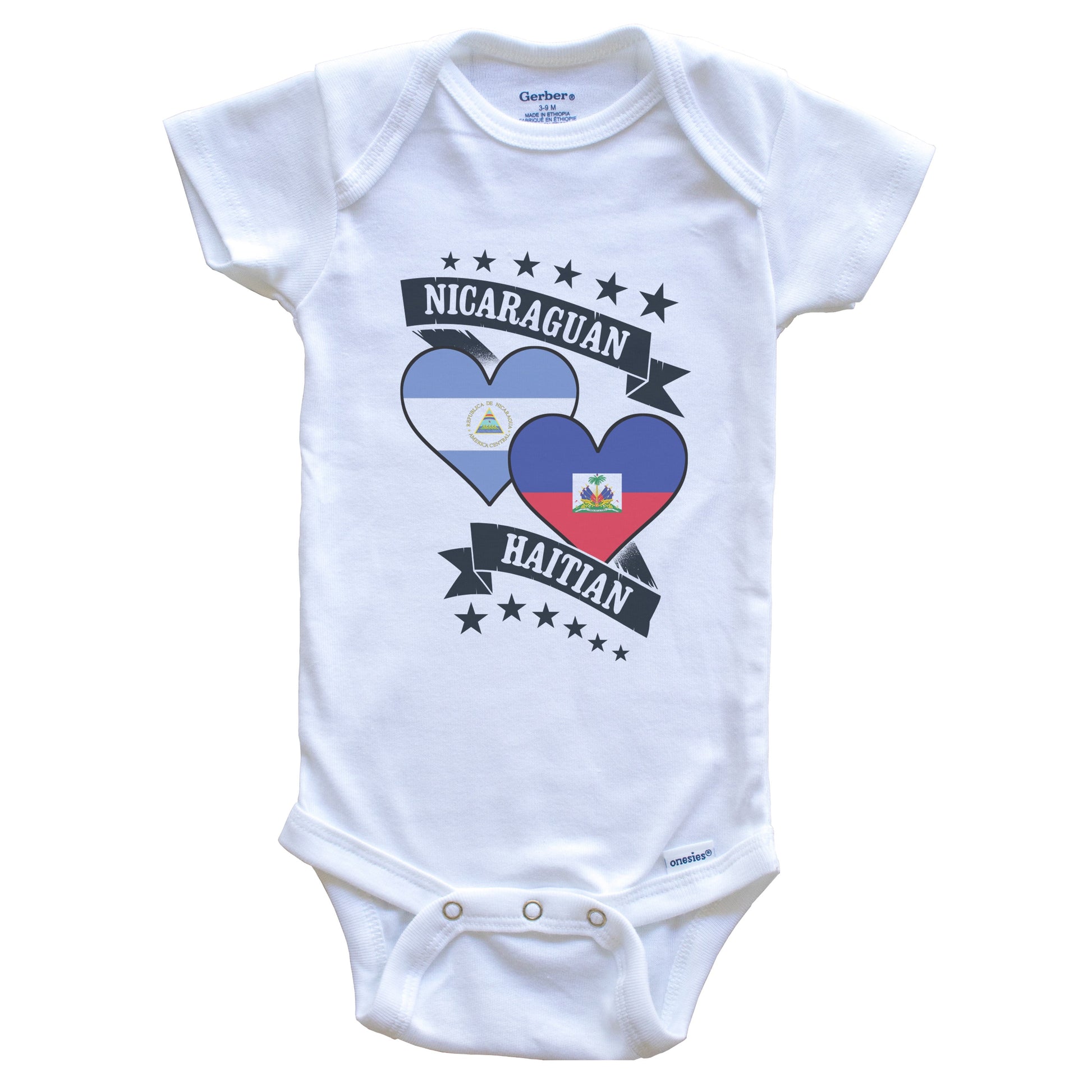 Nicaraguan Haitian Heart Flags Nicaragua Haiti Baby Bodysuit