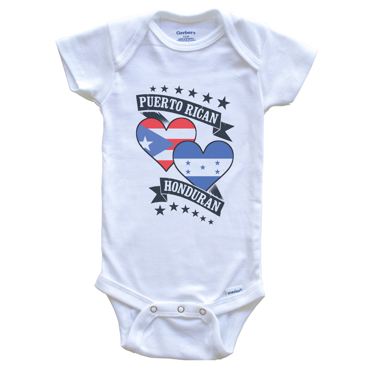 Puerto Rican Honduran Heart Flags Puerto Rico Honduras Baby Bodysuit