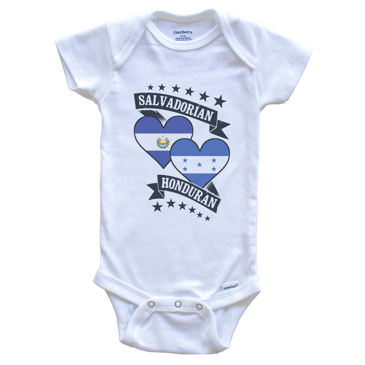 Salvadorian Honduran Heart Flags El Salvador Honduras Baby Bodysuit