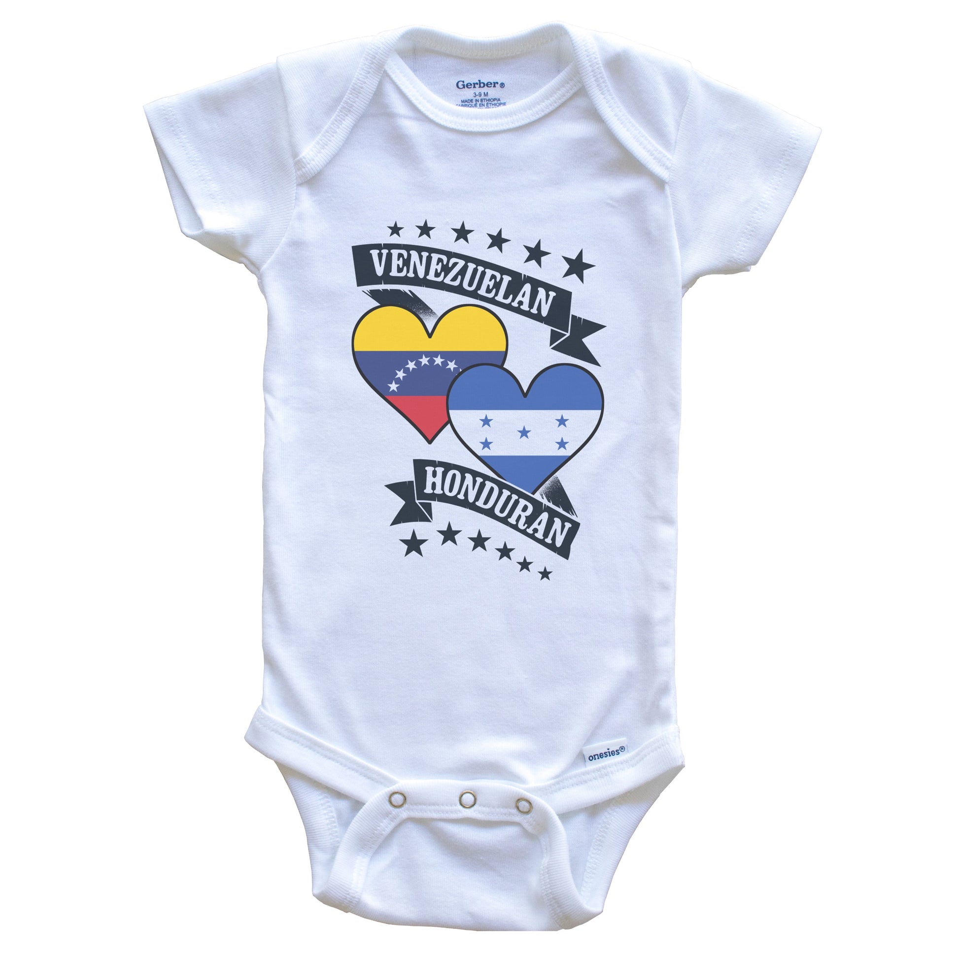 Venezuelan Honduran Heart Flags Venezuela Honduras Baby Bodysuit