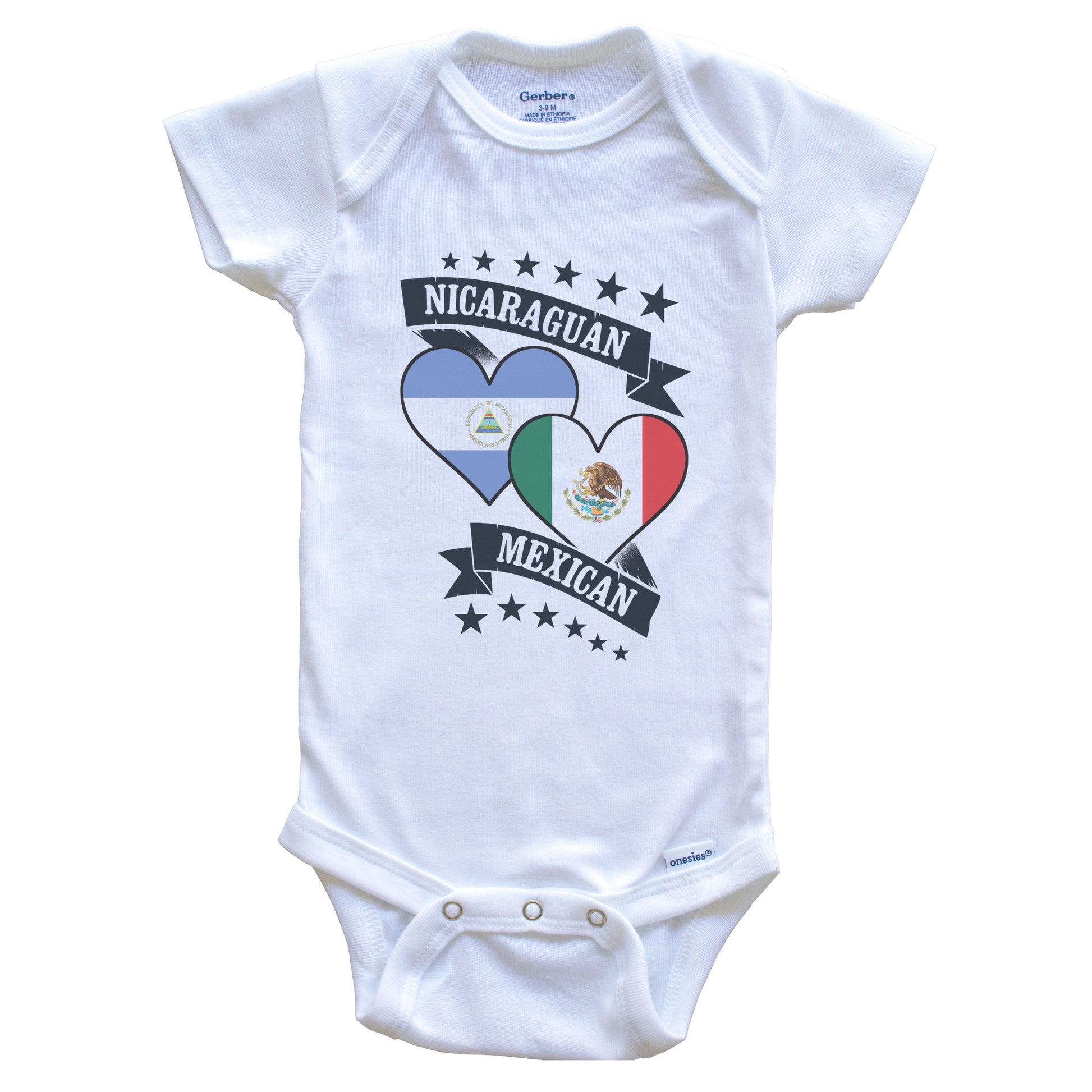 Nicaraguan Mexican Heart Flags Nicaragua Mexico Baby Bodysuit