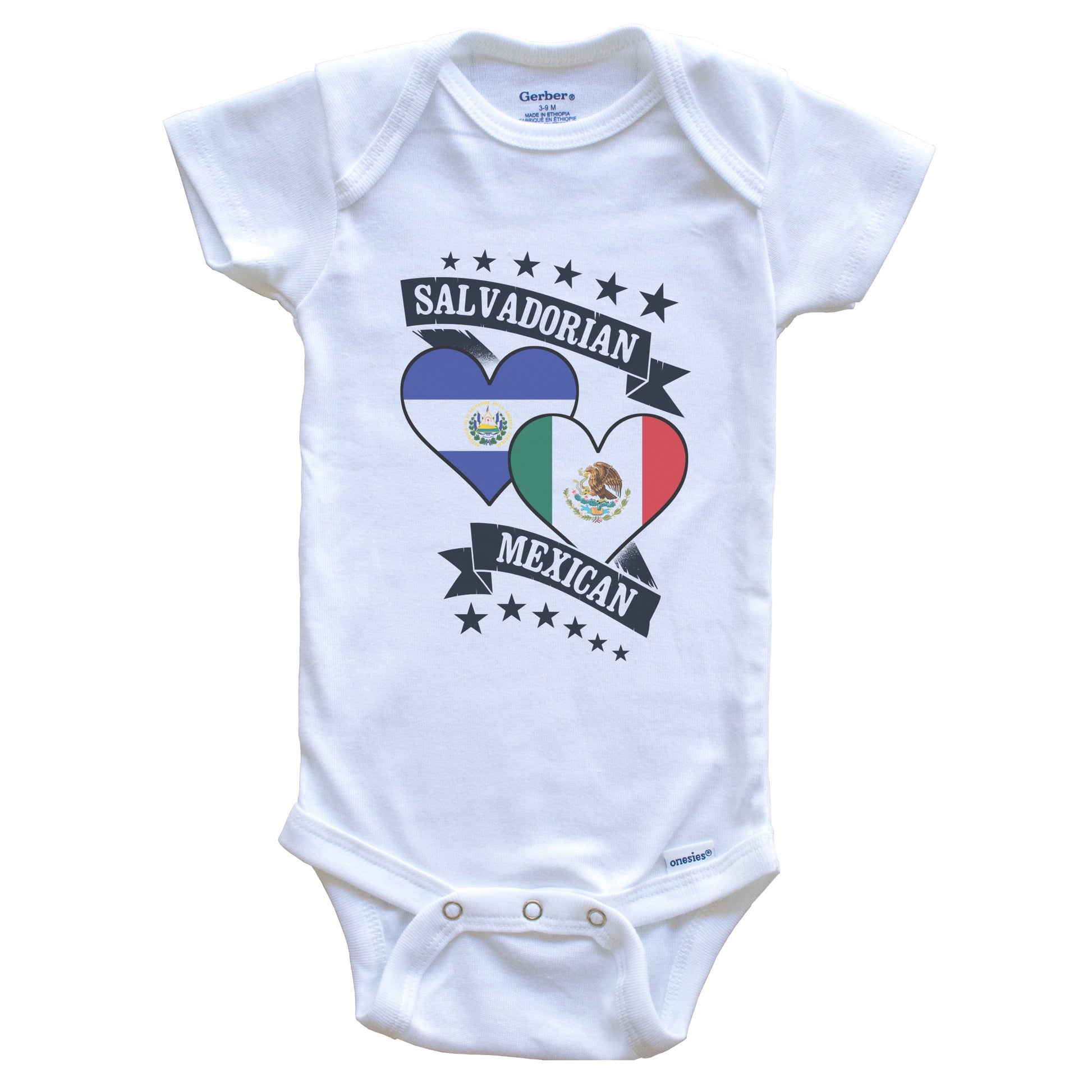 Salvadorian Mexican Heart Flags El Salvador Mexico Baby Bodysuit