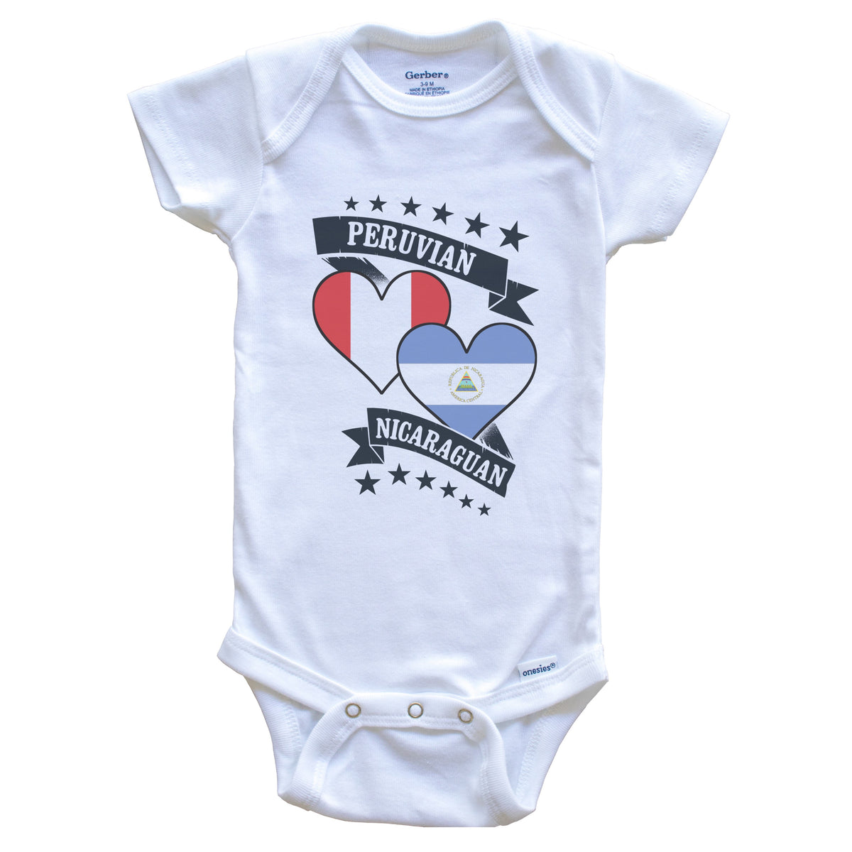 Peruvian Nicaraguan Heart Flags Peru Nicaragua Baby Bodysuit