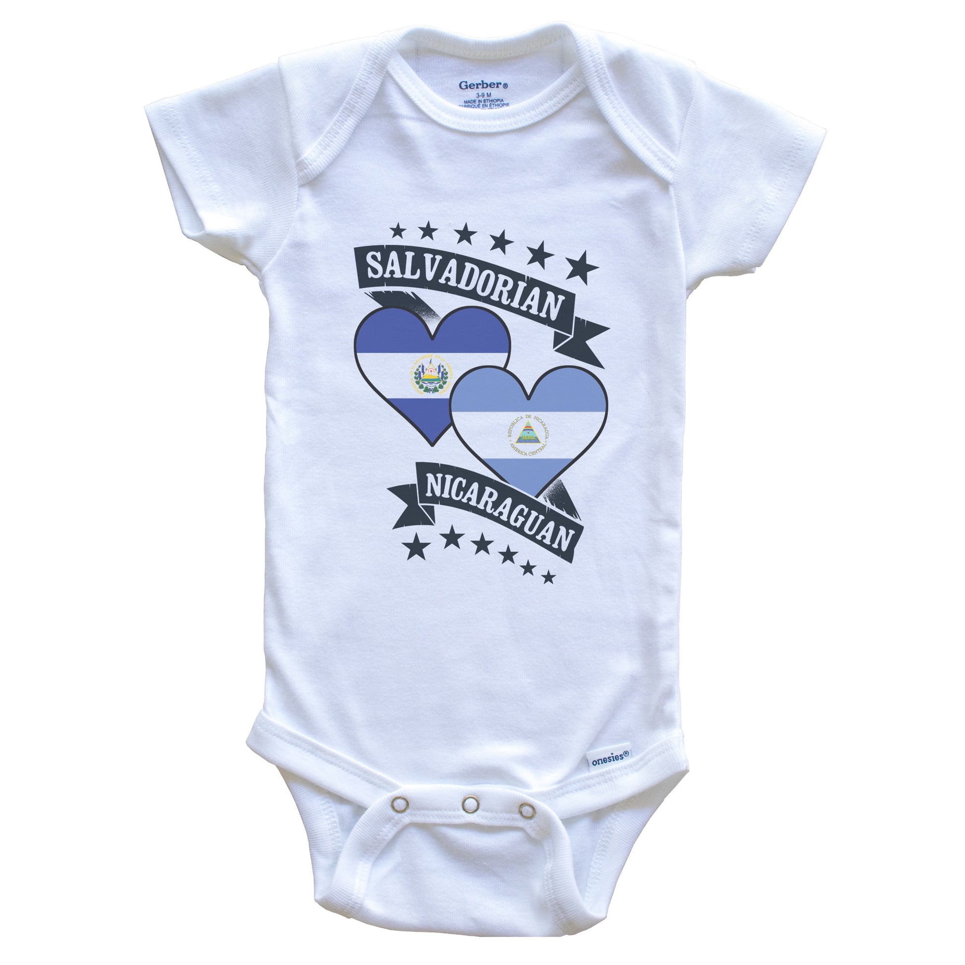 Salvadorian Nicaraguan Heart Flags El Salvador Nicaragua Baby Bodysuit