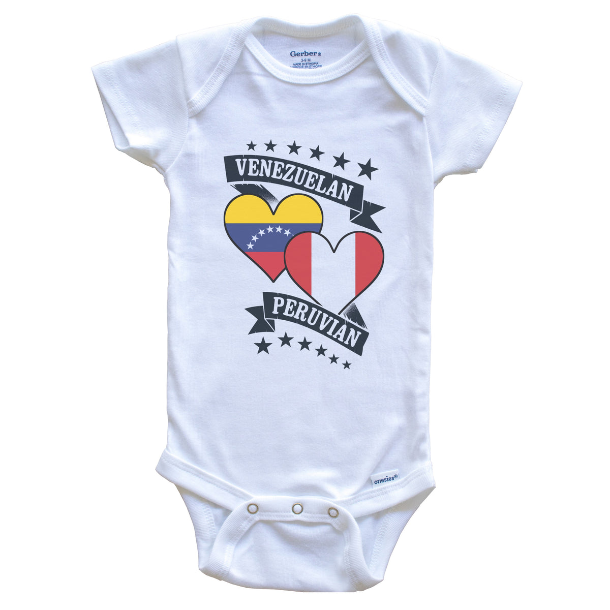 Venezuelan Peruvian Heart Flags Venezuela Peru Baby Bodysuit