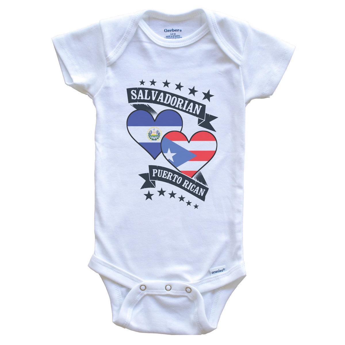 Salvadorian Puerto Rican Heart Flags El Salvador Puerto Rico Baby Bodysuit