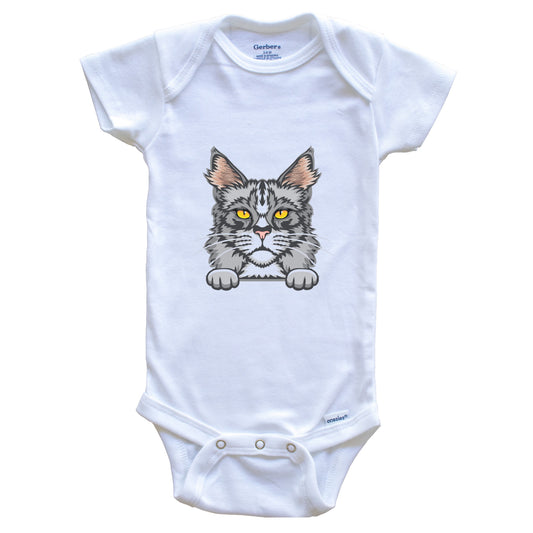Maine Coon Cat Popping Up Fun Maine Coon Kitten Baby Bodysuit