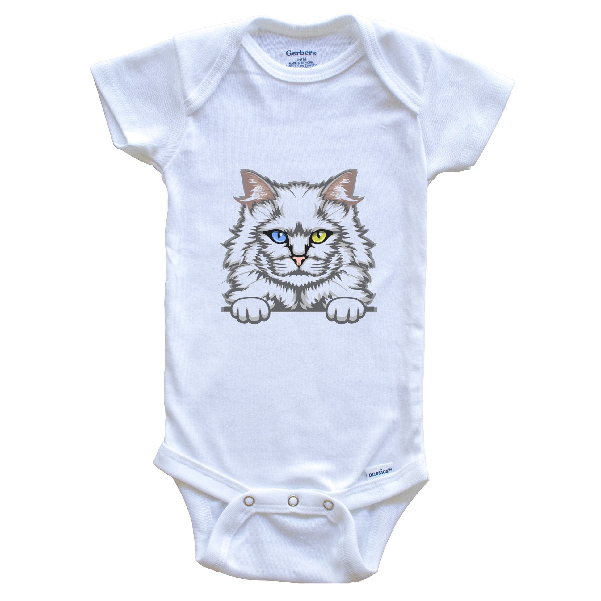 Turkish Angora Cat Popping Up Fun Turkish Angora Kitten Baby Bodysuit