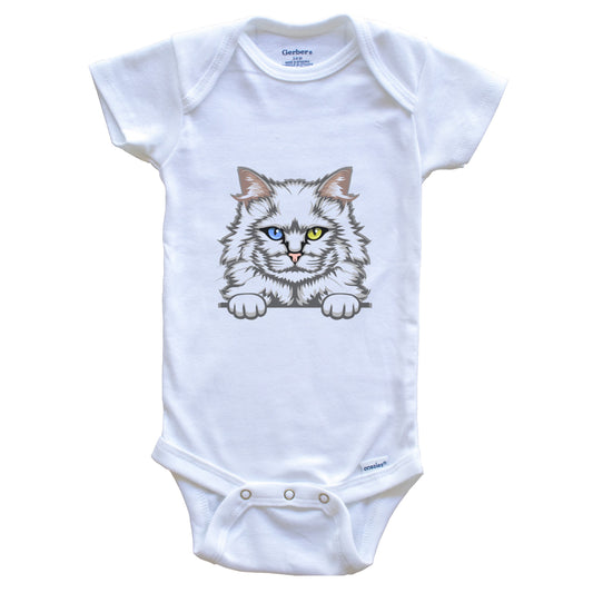 Turkish Angora Cat Popping Up Fun Turkish Angora Kitten Baby Bodysuit