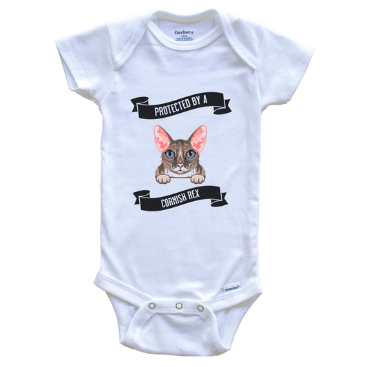 Protected By A Cornish Rex Cat Cute Kitten Baby Bodysuit