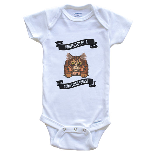 Protected By A Norwegian Forest Cat Cute Kitten Baby Bodysuit
