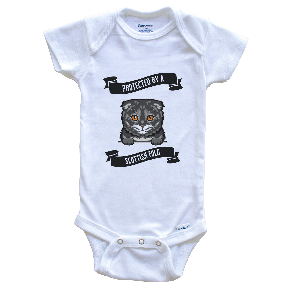Protected By A Scottish Fold Cat Cute Kitten Baby Bodysuit