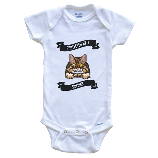 Protected By A Siberian Cat Cute Kitten Baby Bodysuit