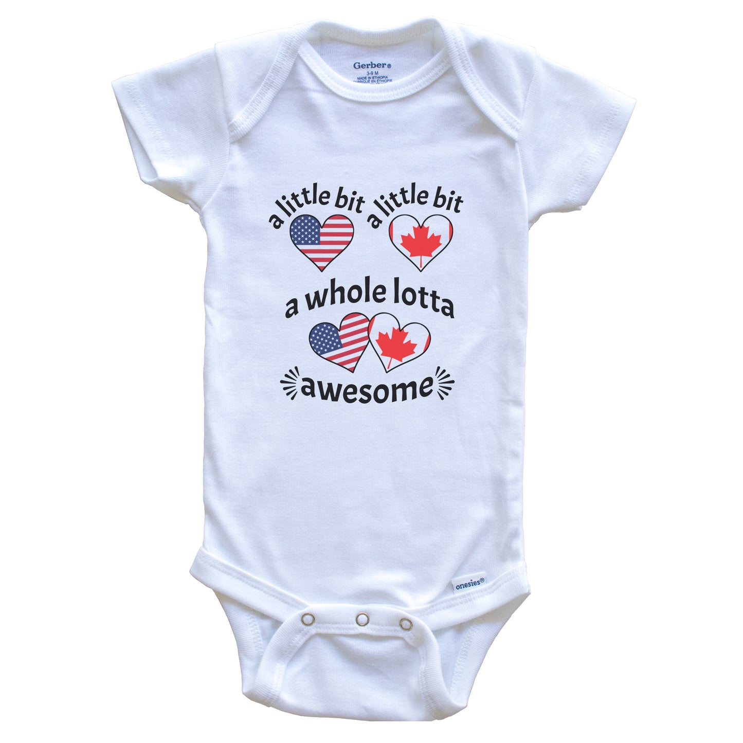 A Little Bit Canadian American Canada USA Heart Flags Baby Bodysuit