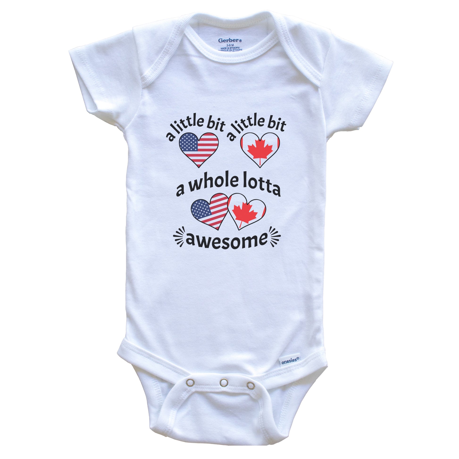 A Little Bit Canadian American Canada USA Heart Flags Baby Bodysuit