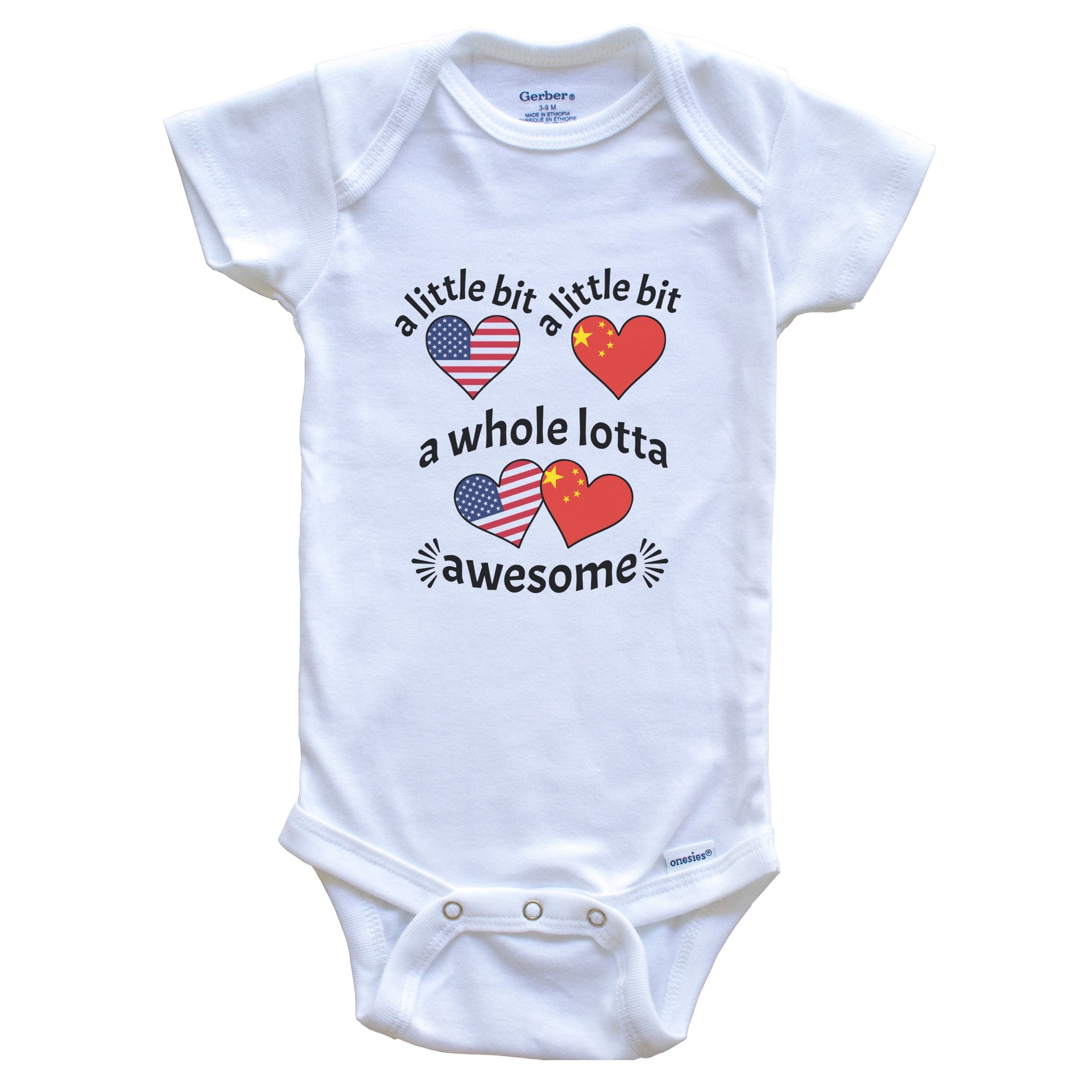 A Little Bit Chinese American China USA Heart Flags Baby Bodysuit