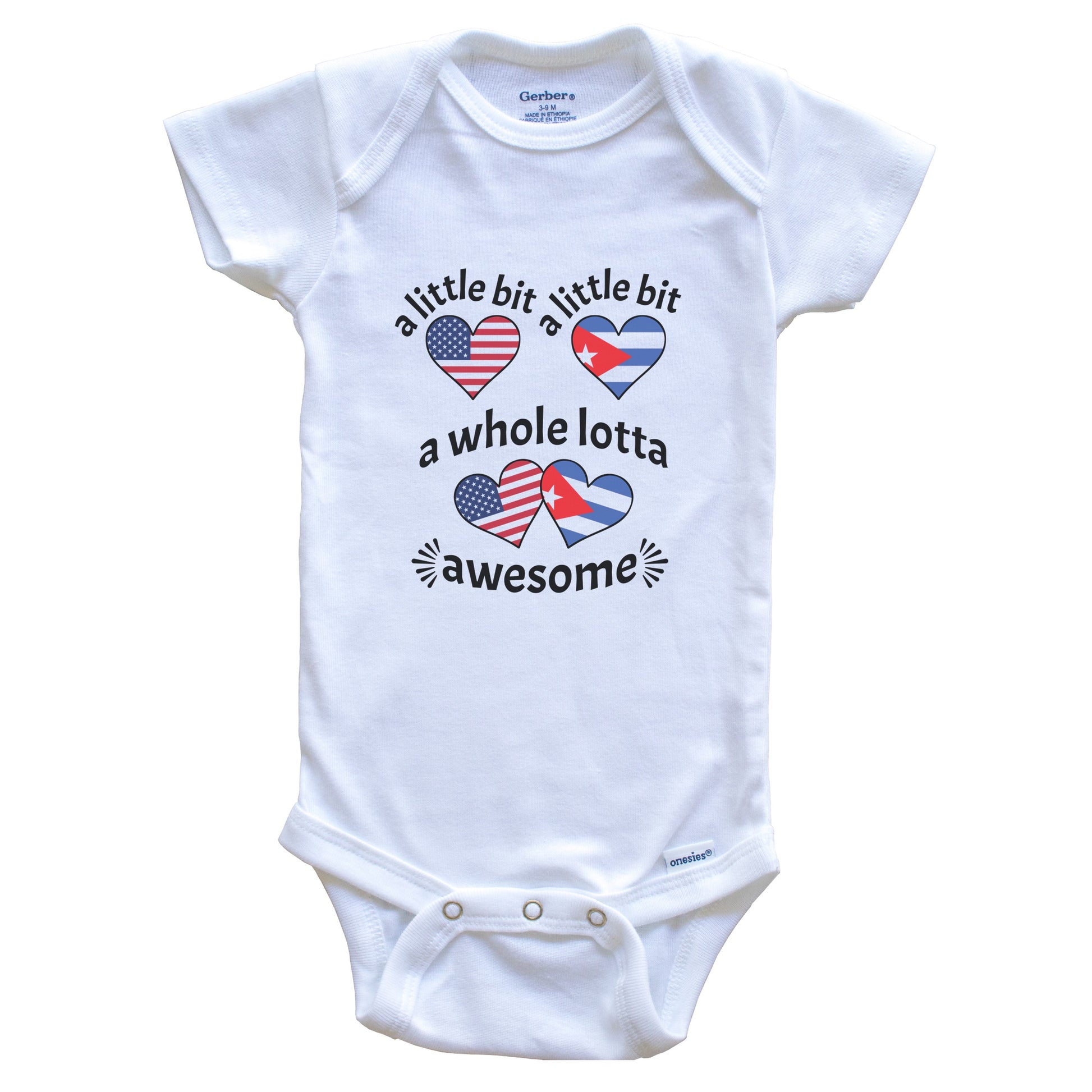 A Little Bit Cuban American Cuba USA Heart Flags Baby Bodysuit