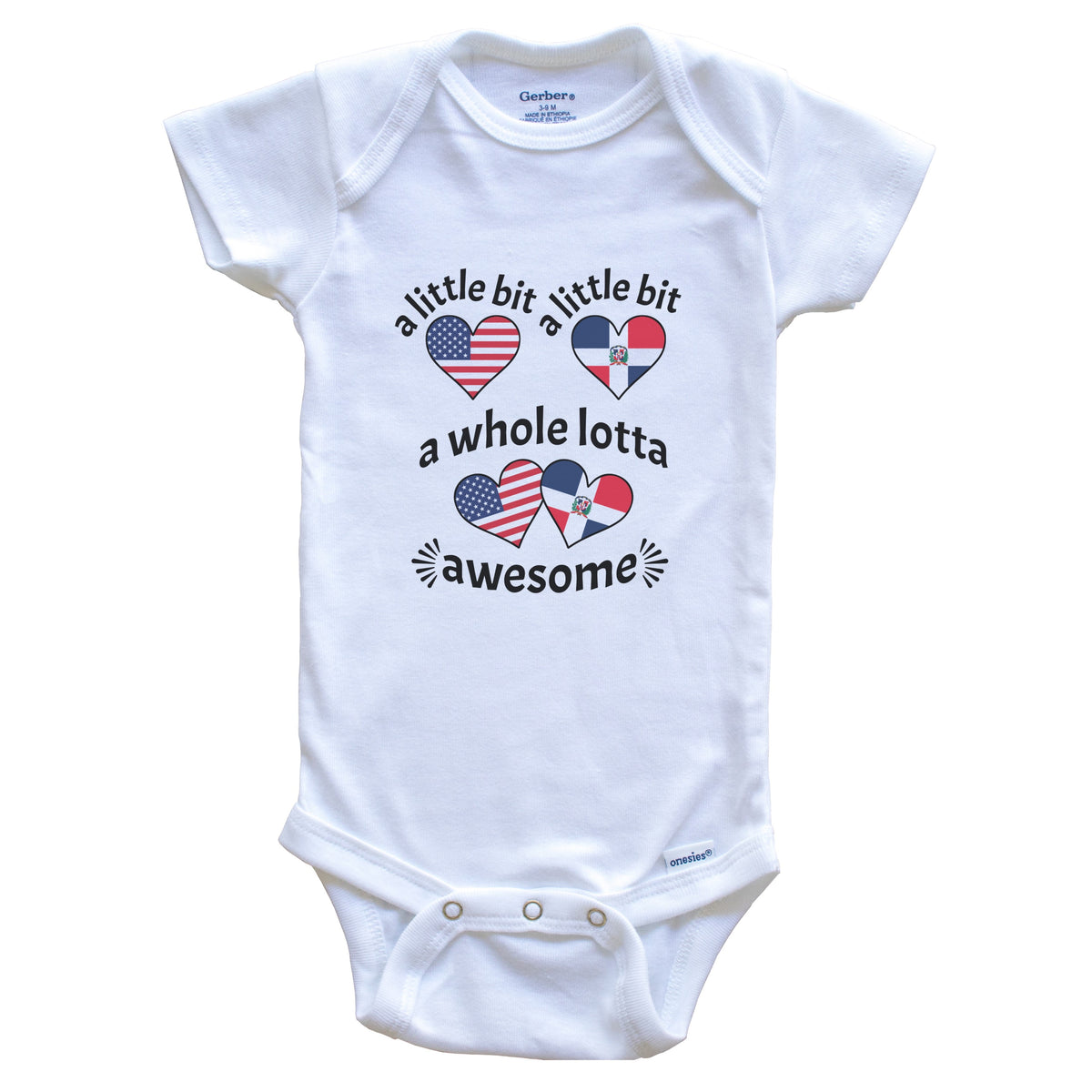 A Little Bit Dominican American Dominican Republic USA Heart Flags Baby Bodysuit