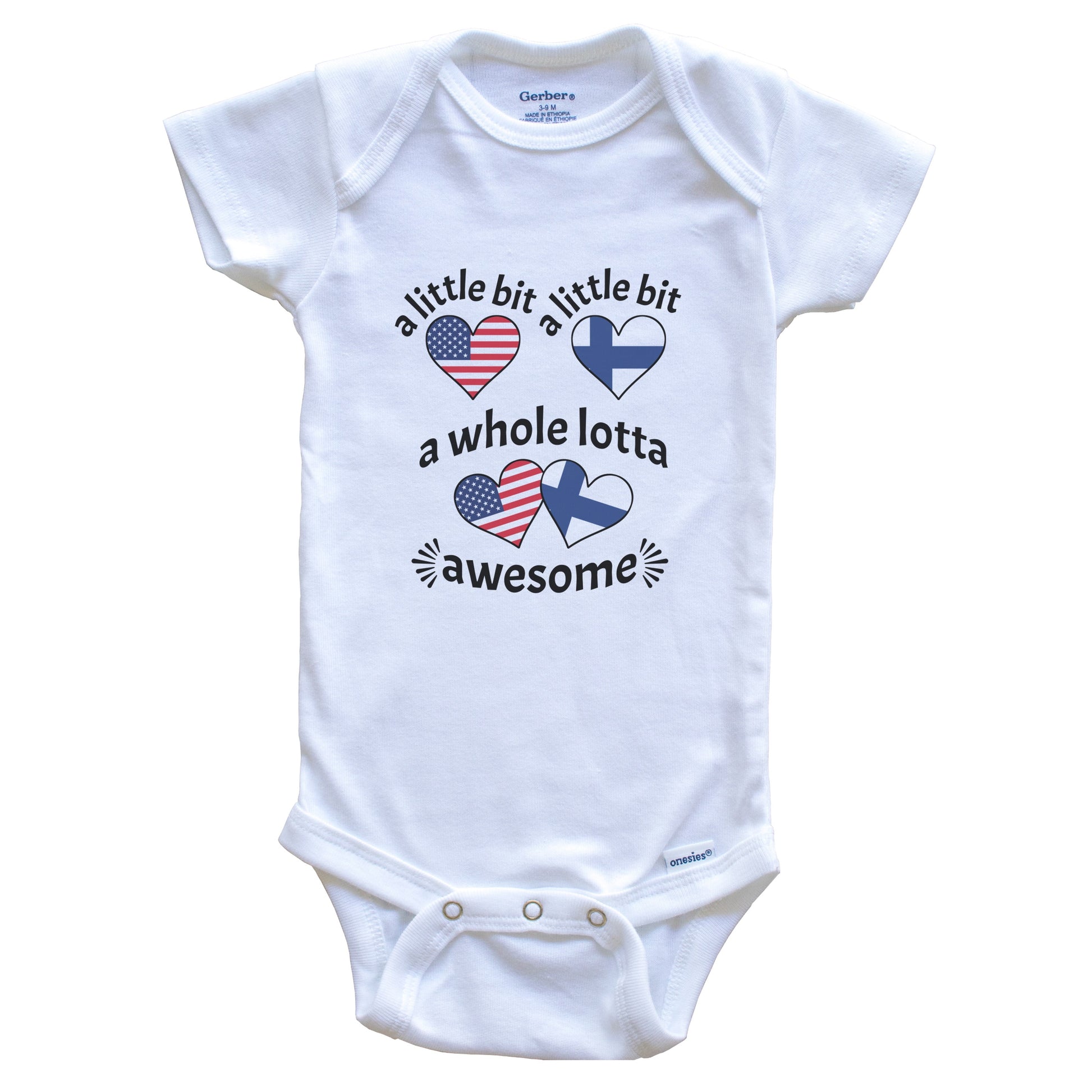 A Little Bit Finnish American Finland USA Heart Flags Baby Bodysuit