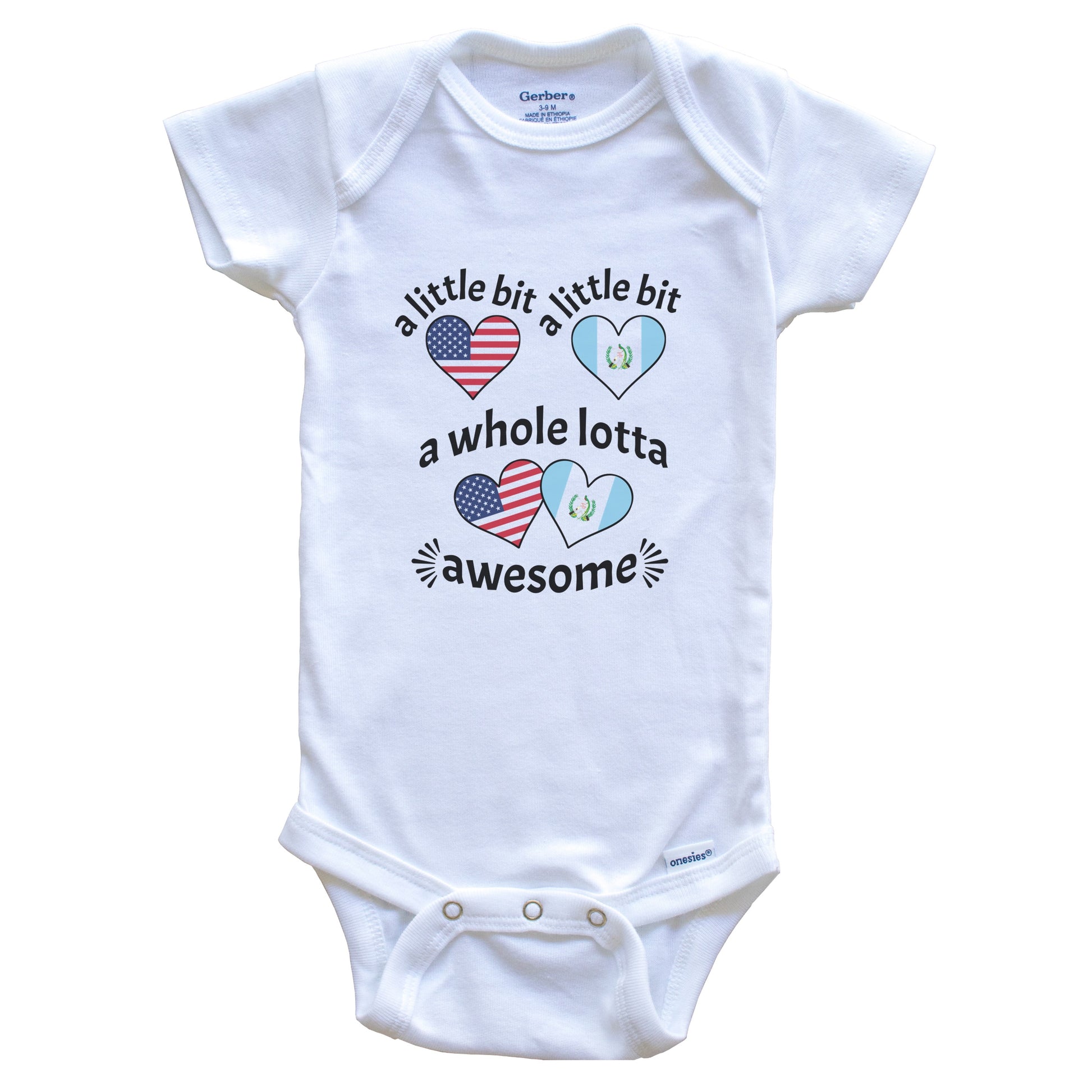 A Little Bit Guatemalan American Guatemala USA Heart Flags Baby Bodysuit