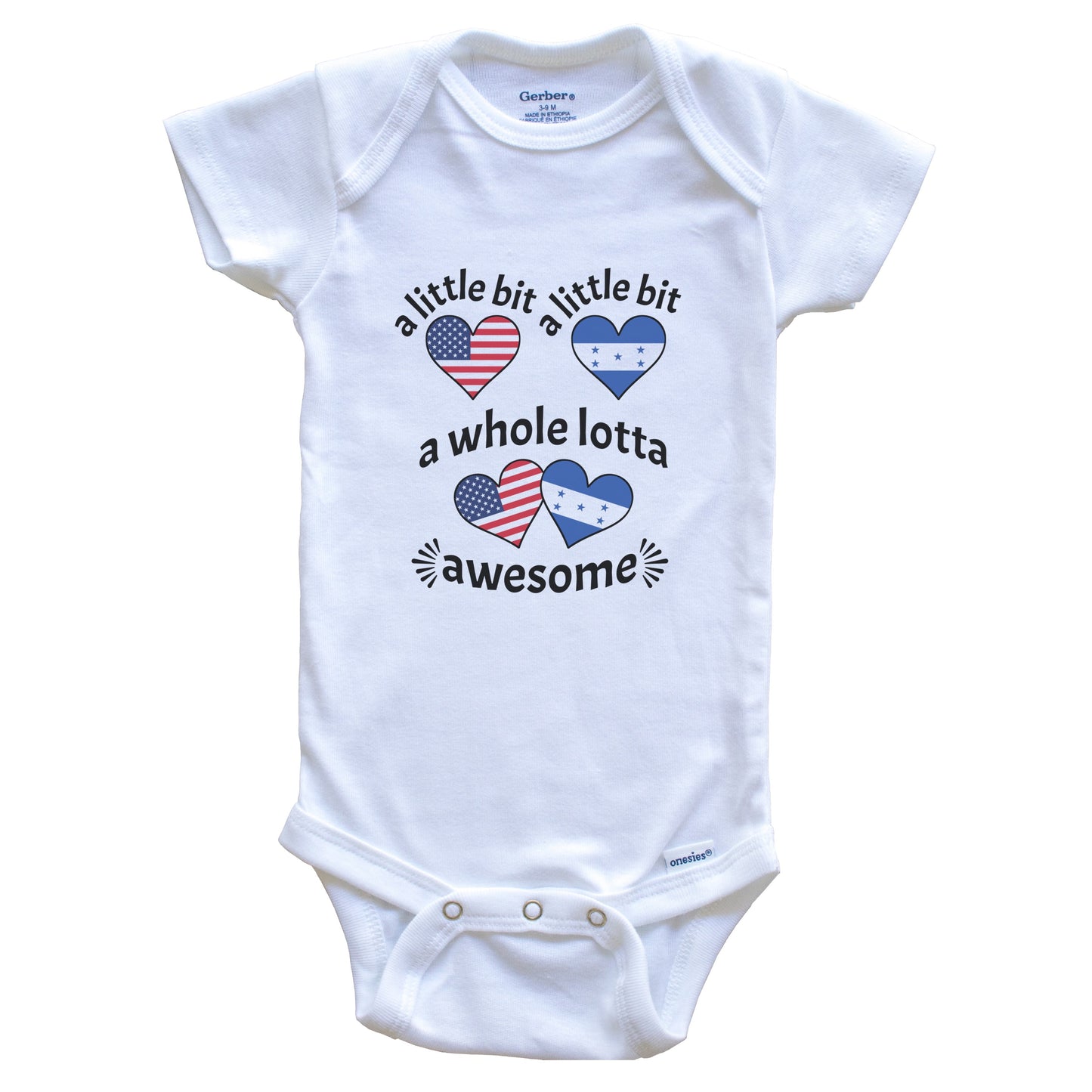 A Little Bit Honduran American Honduras USA Heart Flags Baby Bodysuit