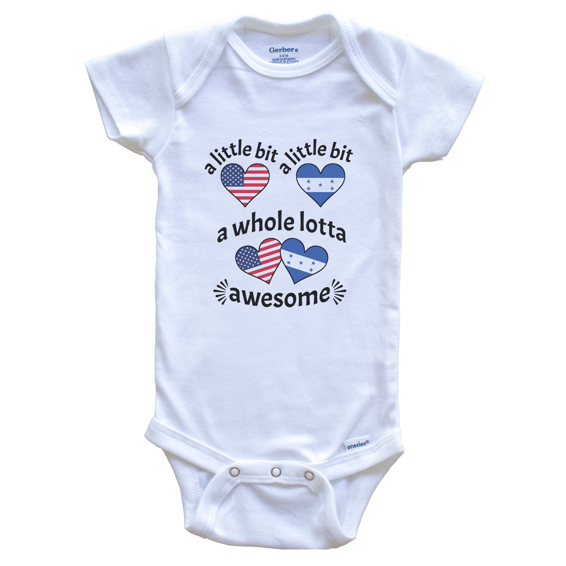 A Little Bit Honduran American Honduras USA Heart Flags Baby Bodysuit