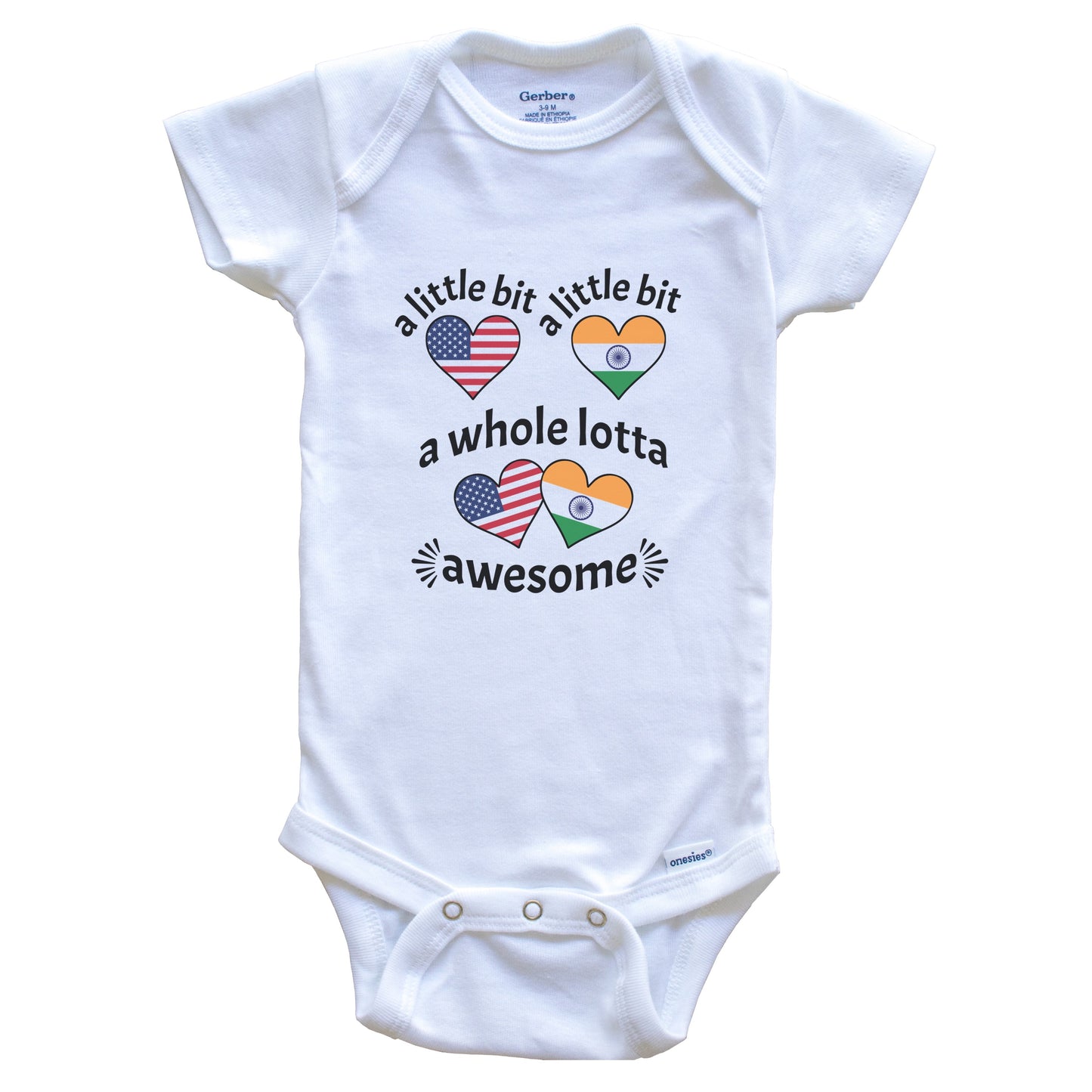 A Little Bit Indian American India USA Heart Flags Baby Bodysuit