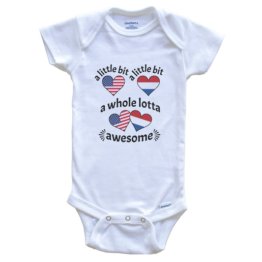 A Little Bit Dutch American Netherlands USA Heart Flags Baby Bodysuit
