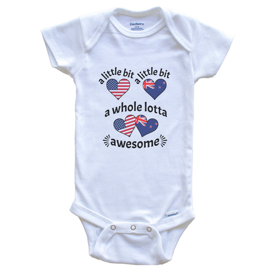 A Little Bit Kiwi American New Zealand USA Heart Flags Baby Bodysuit