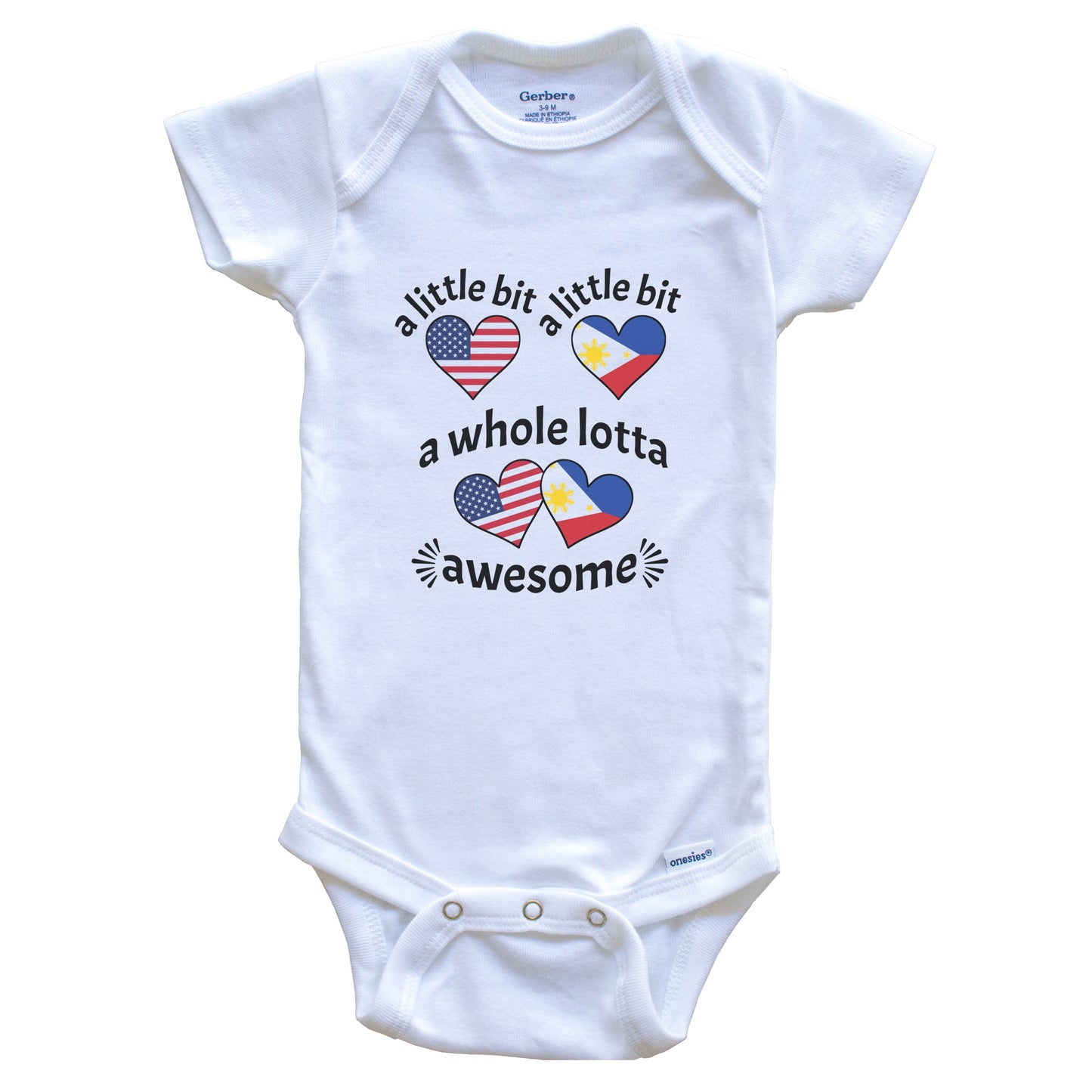 A Little Bit Filipino American Philippines USA Heart Flags Baby Bodysuit