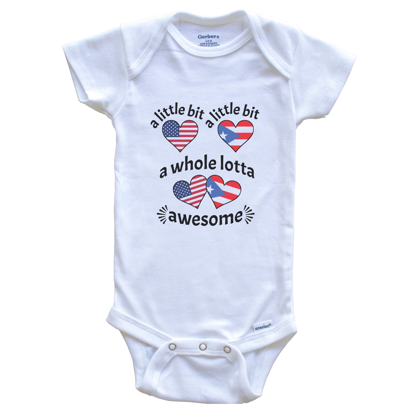 A Little Bit Puerto Rican American Puerto Rico USA Heart Flags Baby Bodysuit