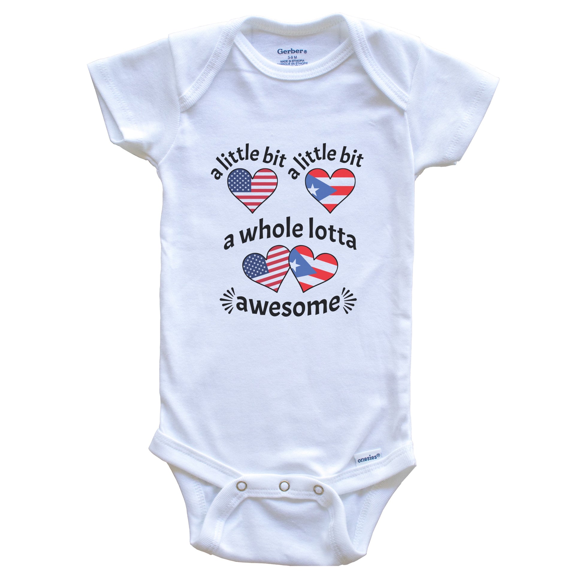 A Little Bit Puerto Rican American Puerto Rico USA Heart Flags Baby Bodysuit