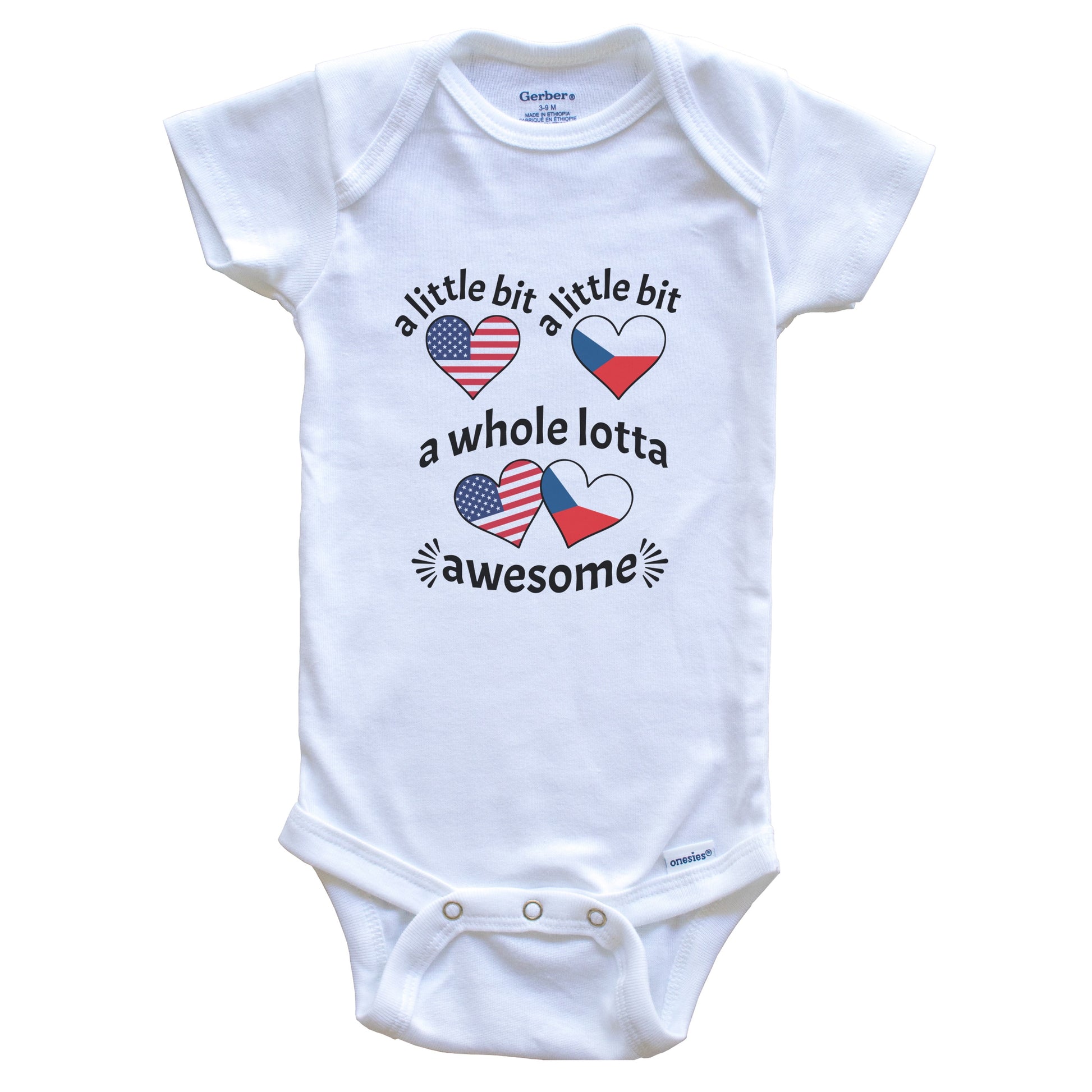 A Little Bit Czech American Czech Republic USA Heart Flags Baby Bodysuit