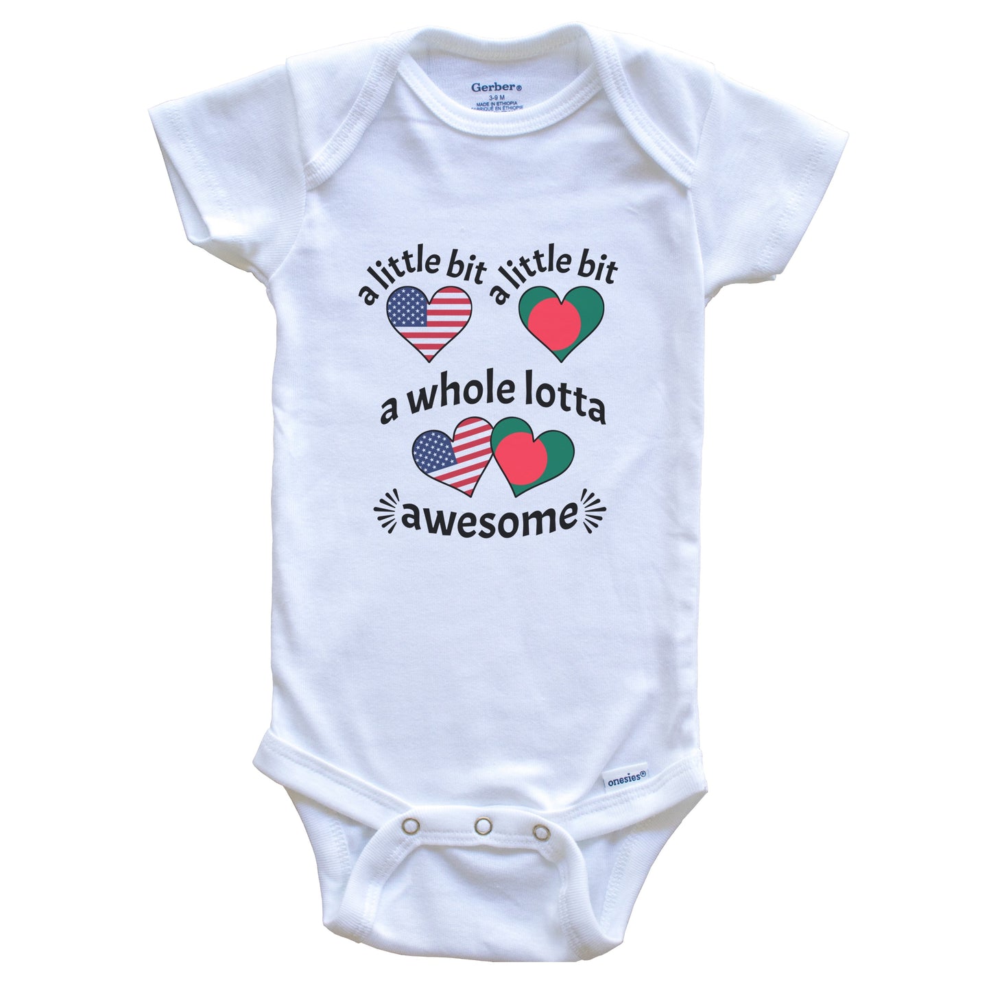 A Little Bit Bangladeshi American Bangladesh USA Heart Flags Baby Bodysuit