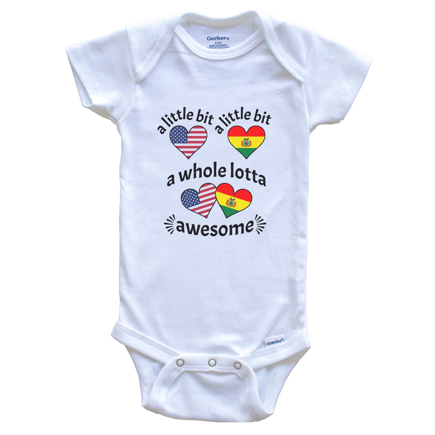 A Little Bit Bolivian American Bolivia USA Heart Flags Baby Bodysuit