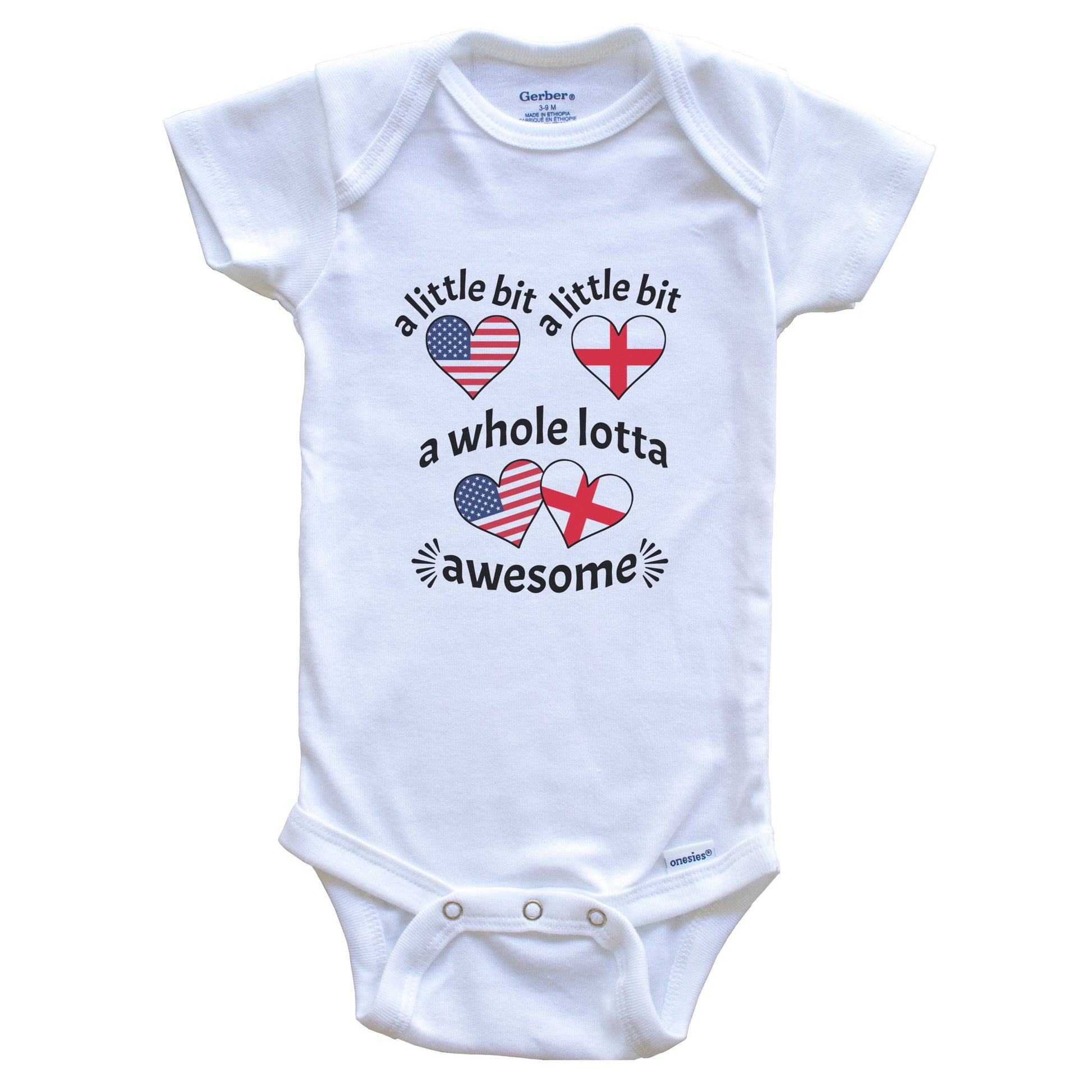 A Little Bit English American England USA Heart Flags Baby Bodysuit