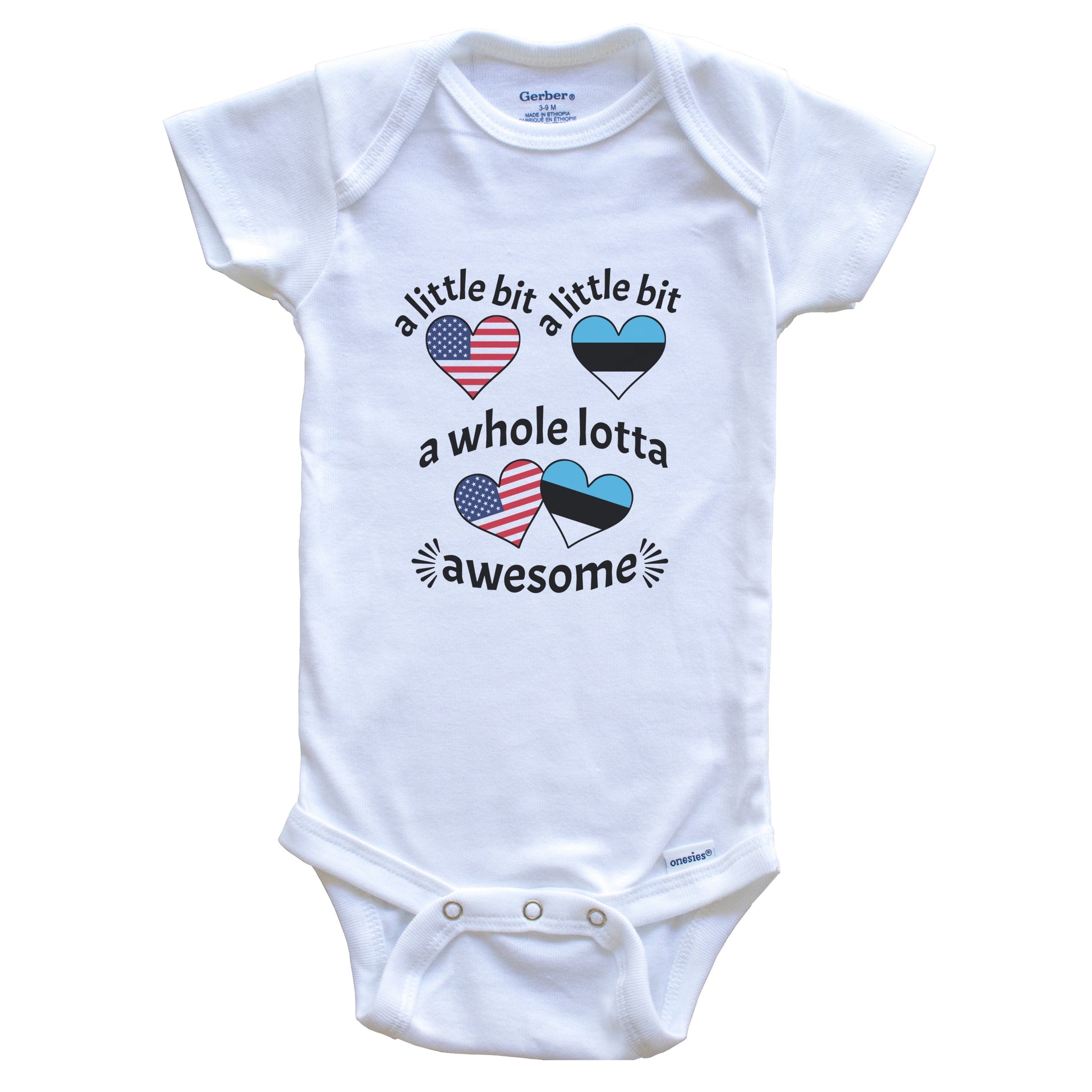 A Little Bit Estonian American Estonia USA Heart Flags Baby Bodysuit