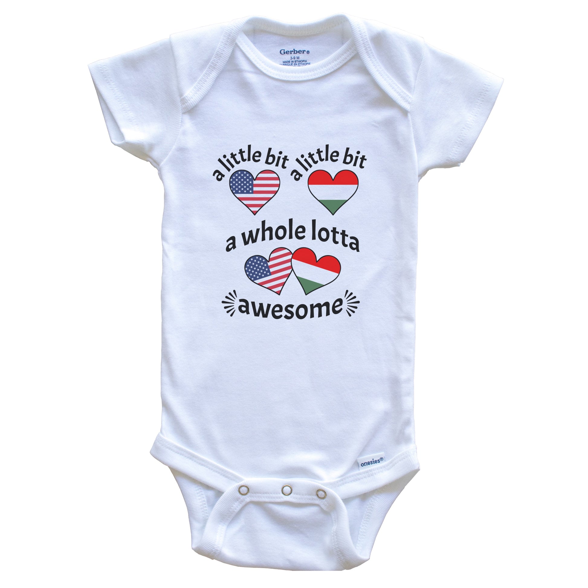A Little Bit Hungarian American Hungary USA Heart Flags Baby Bodysuit