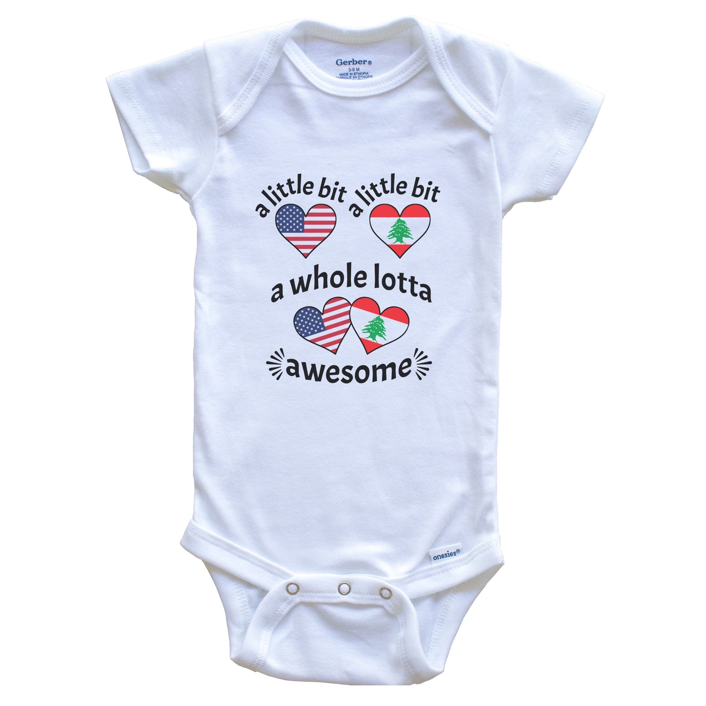A Little Bit Lebanese American Lebanon USA Heart Flags Baby Bodysuit