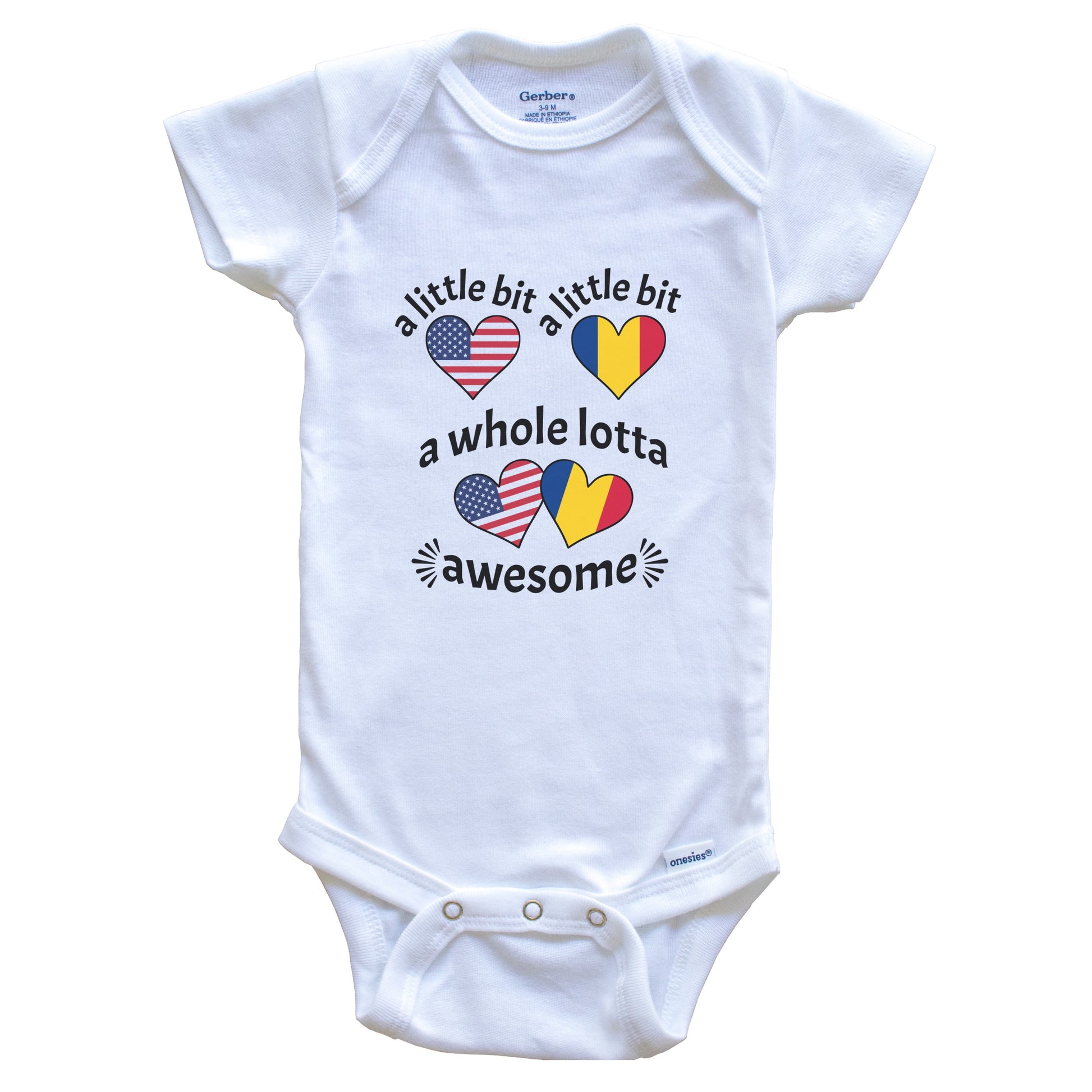 A Little Bit Romanian American Romania USA Heart Flags Baby Bodysuit