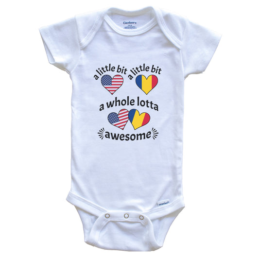 A Little Bit Romanian American Romania USA Heart Flags Baby Bodysuit