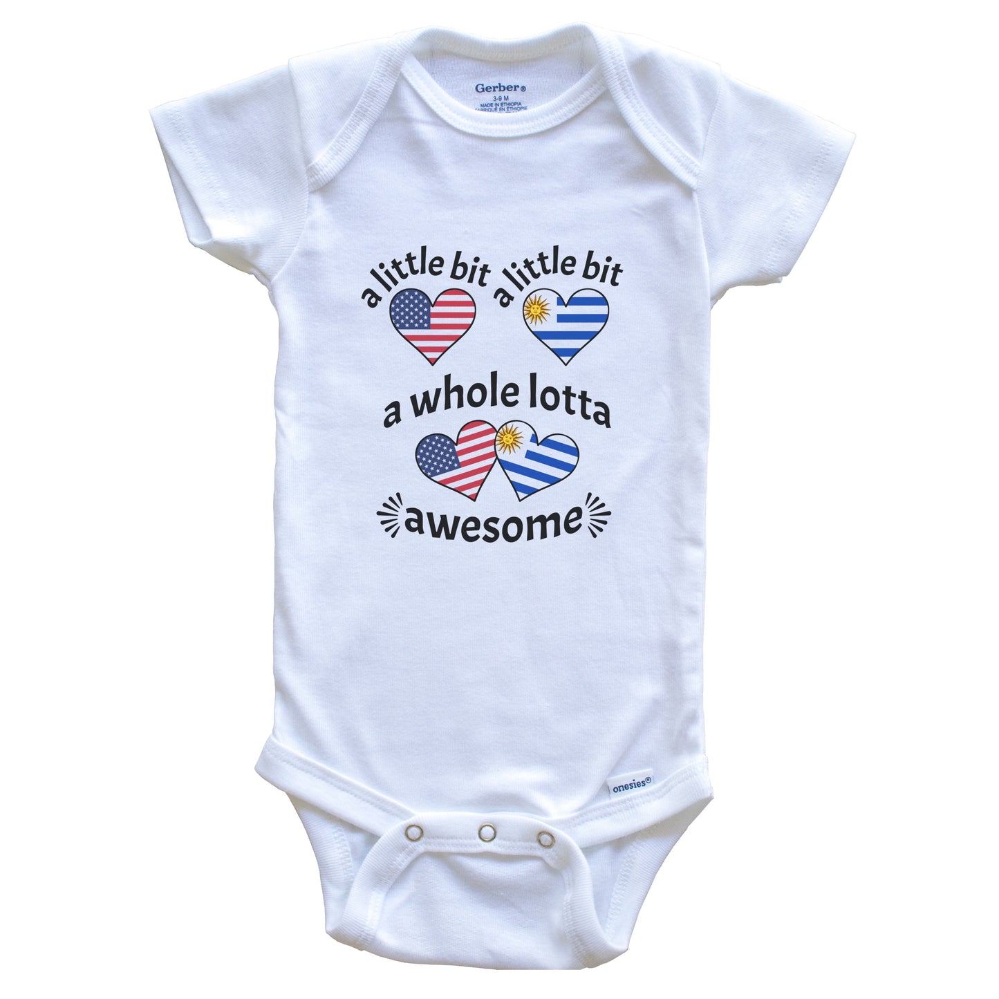 A Little Bit Uruguayan American Uruguay USA Heart Flags Baby Bodysuit